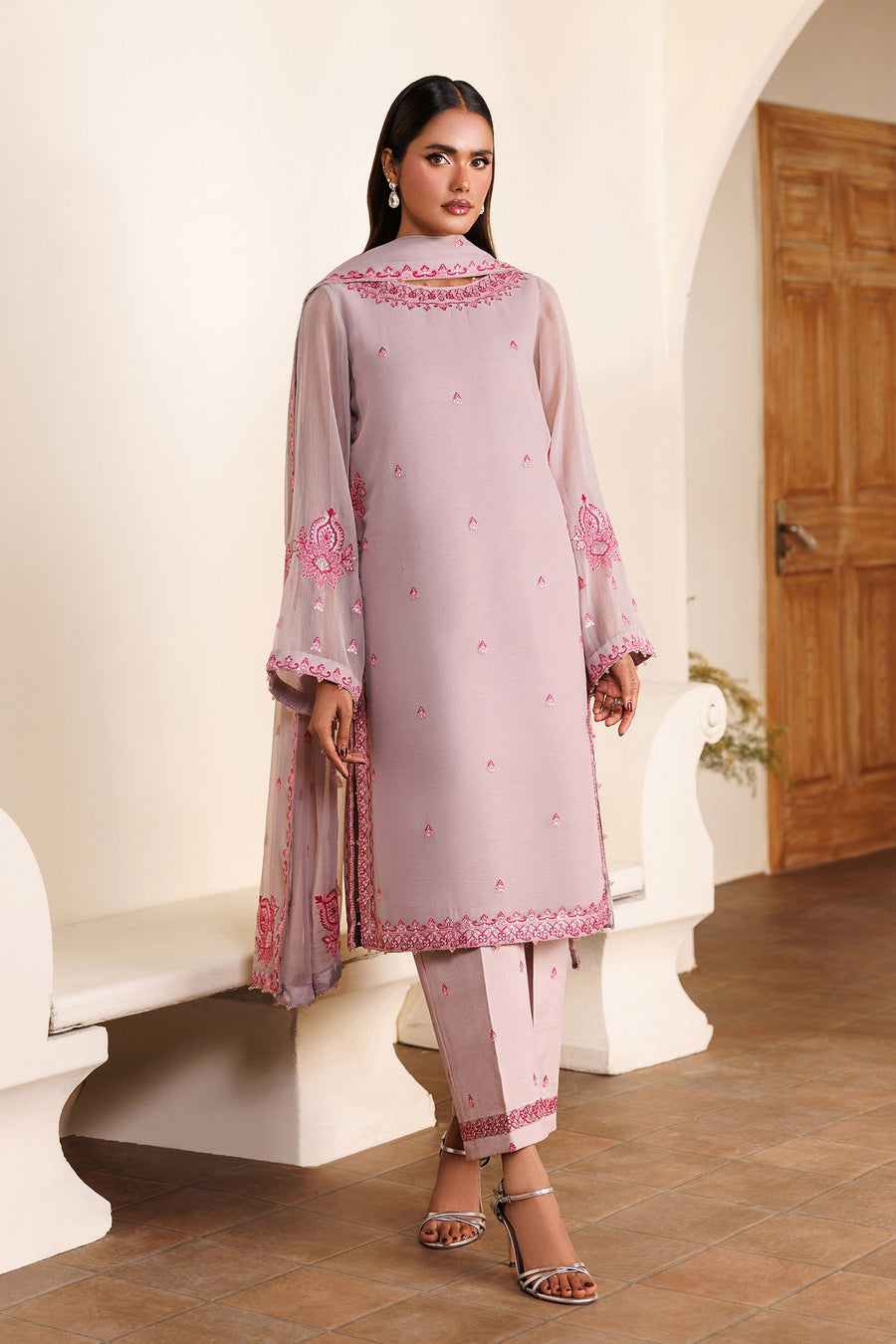 Embroidered Chiffon 3-Piece Formal Suit | EMC 25