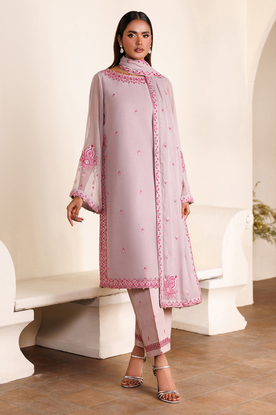 Embroidered Chiffon 3-Piece Formal Suit | EMC 25