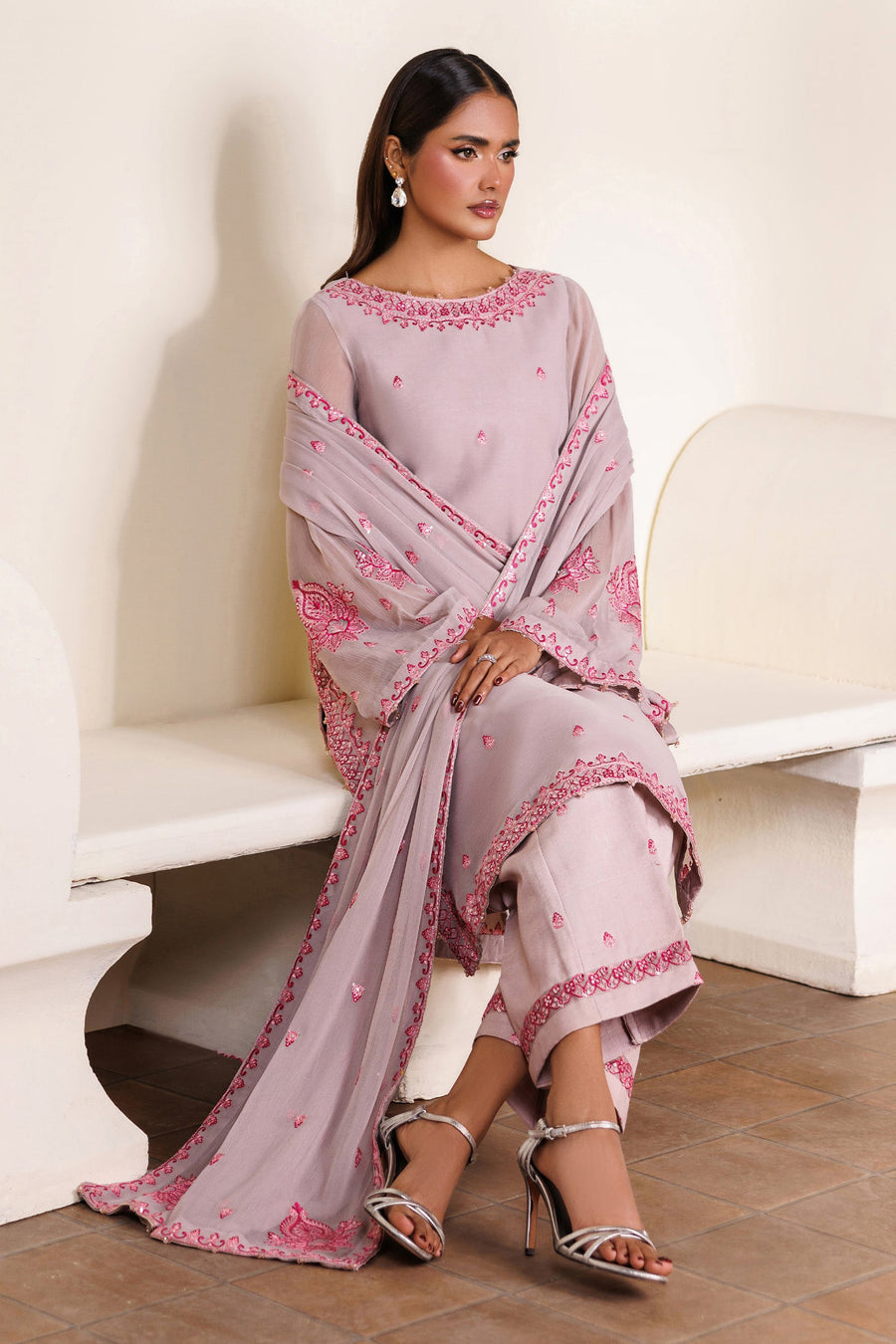 Embroidered Chiffon 3-Piece Formal Suit | EMC 25