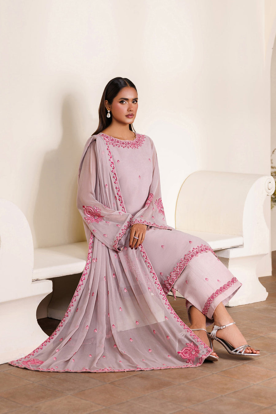 Embroidered Chiffon 3-Piece Formal Suit | EMC 25