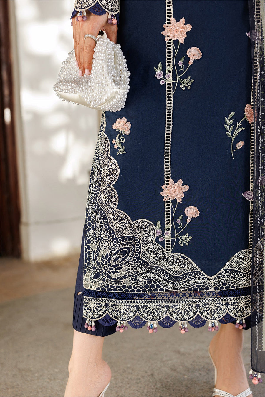 Midnight Blossom – Embroidered Navy Blue Lawn 3-Piece Festive Suit - Pehnaawaa