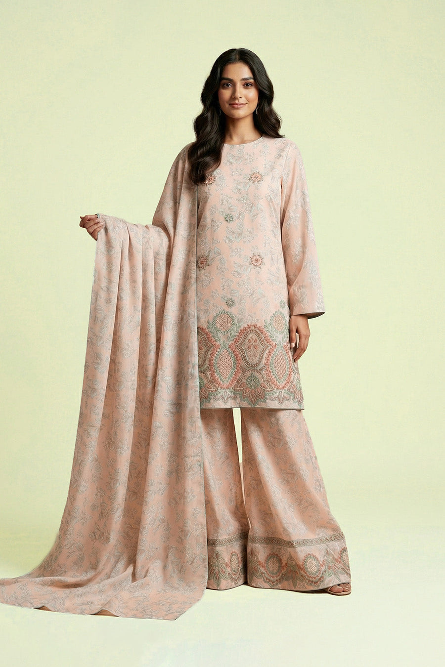 Blush Peach Chikankari Lawn Ensemble – 3 Piece Suit