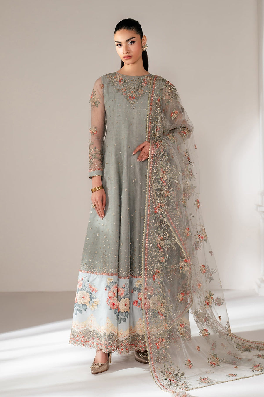 Embroidered Net Frock 3-Piece Formal Suit