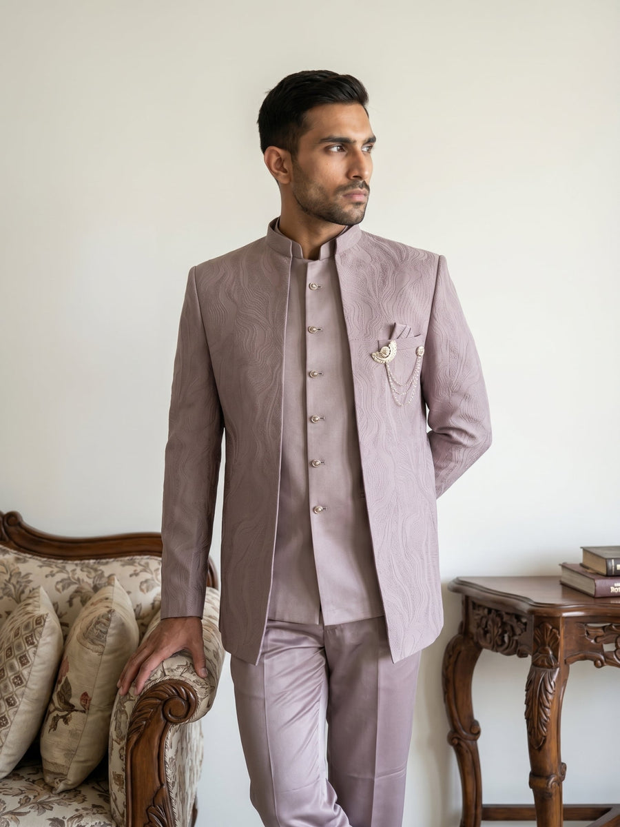 Men's Cotton Blend Embroidered Indo-Western Set ( 50JIND 218Magenta )