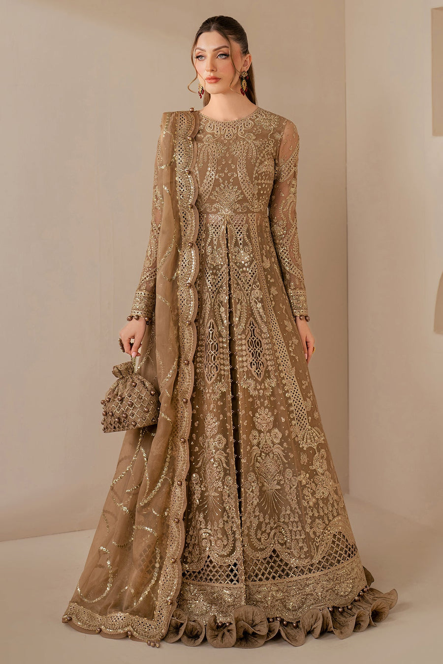 Embroidered Chiffon 3-Piece Wedding Formal Suit with Organza Dupatta