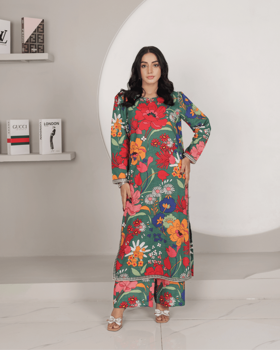 Green Glamour – Elegant Embroidered Suit for Women