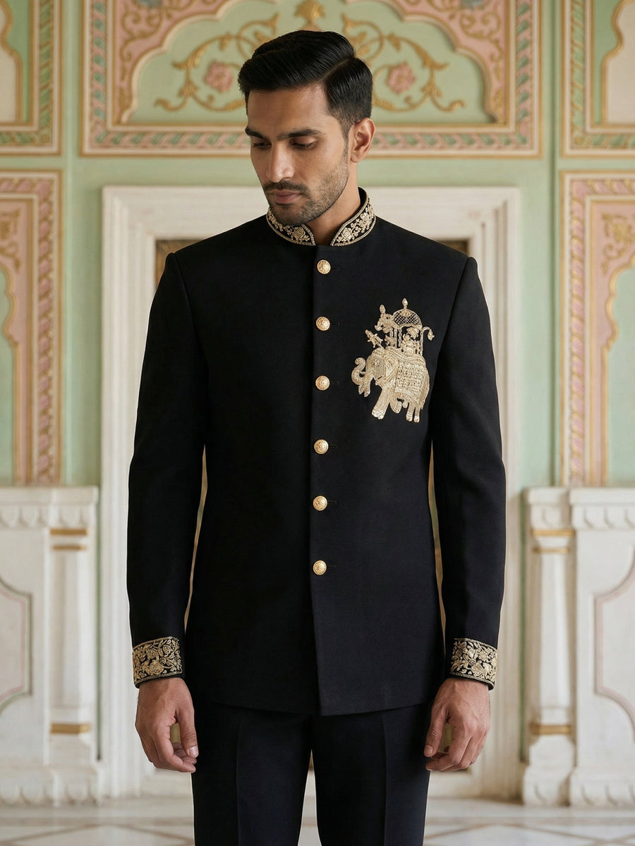 Japanese Embroidered Indo-Western Set ( 50JIND 156Black S )