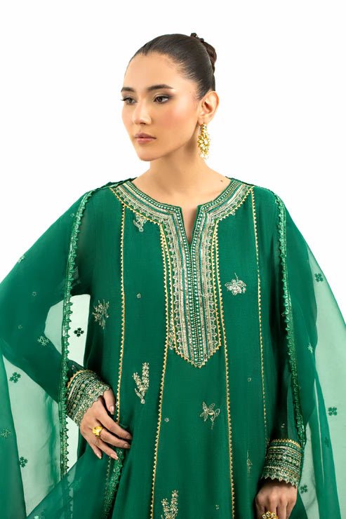 2 Piece - Embroidered Cotton Staple Khadi Net Suit - Pehnaawaa