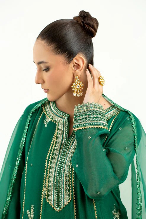2 Piece - Embroidered Cotton Staple Khadi Net Suit - Pehnaawaa