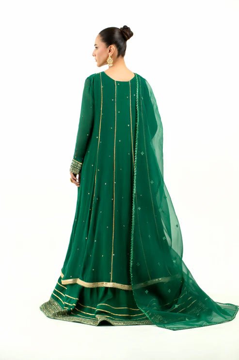 2 Piece - Embroidered Cotton Staple Khadi Net Suit - Pehnaawaa