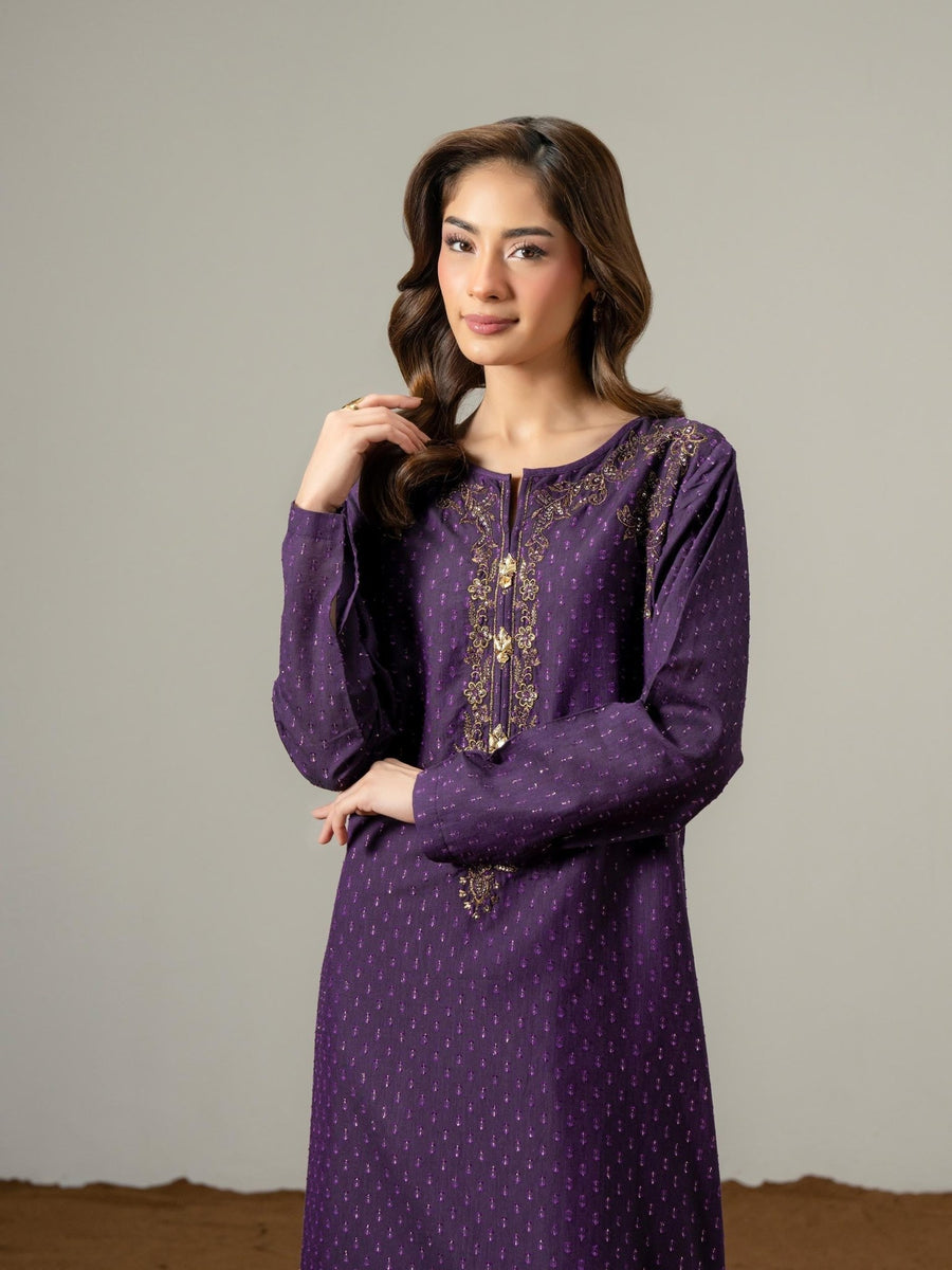 2 Piece Jacquard Suit - Embroidered (Pret) - Pehnaawaa