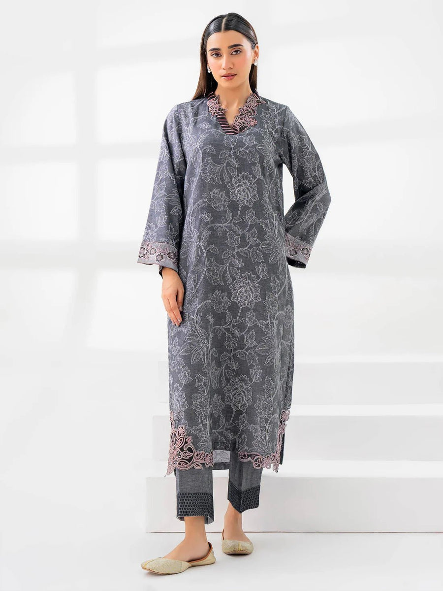 2 Piece Jacquard Suit - Embroidered (Pret) - Pehnaawaa