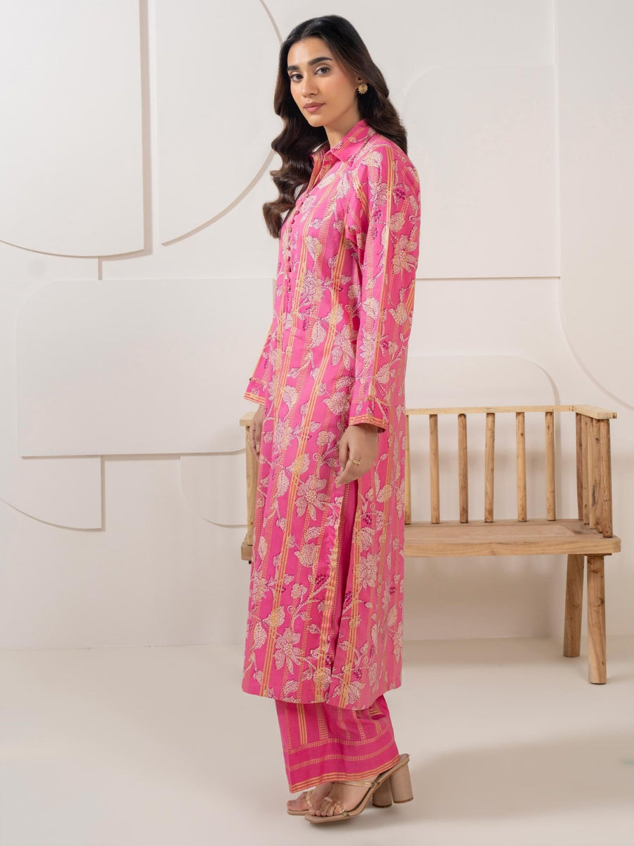 2 Piece Satin Suit Printed (Pret) - Pehnaawaa