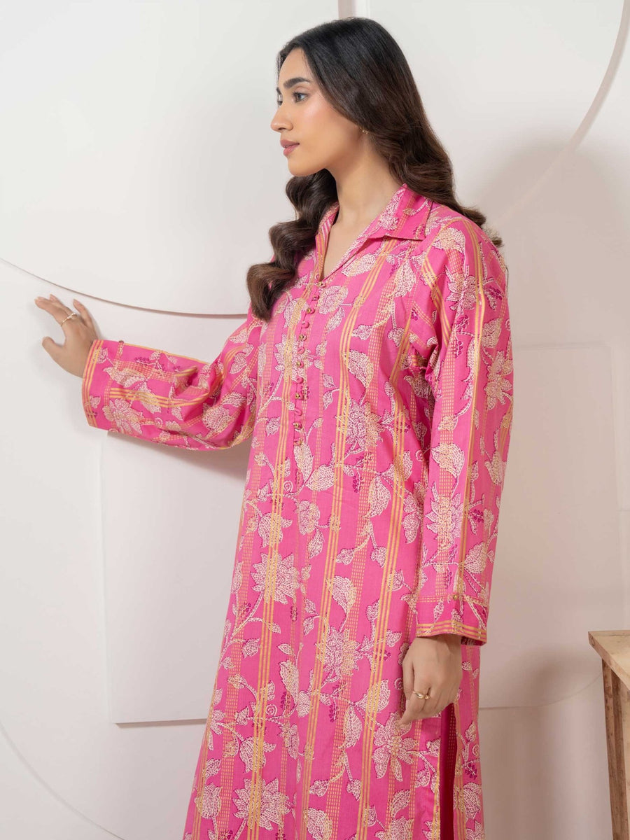 2 Piece Satin Suit Printed (Pret) - Pehnaawaa