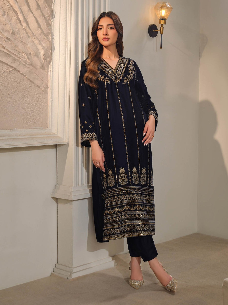 2 Piece Velvet Suit - Embroidered (Unstitched) - Pehnaawaa