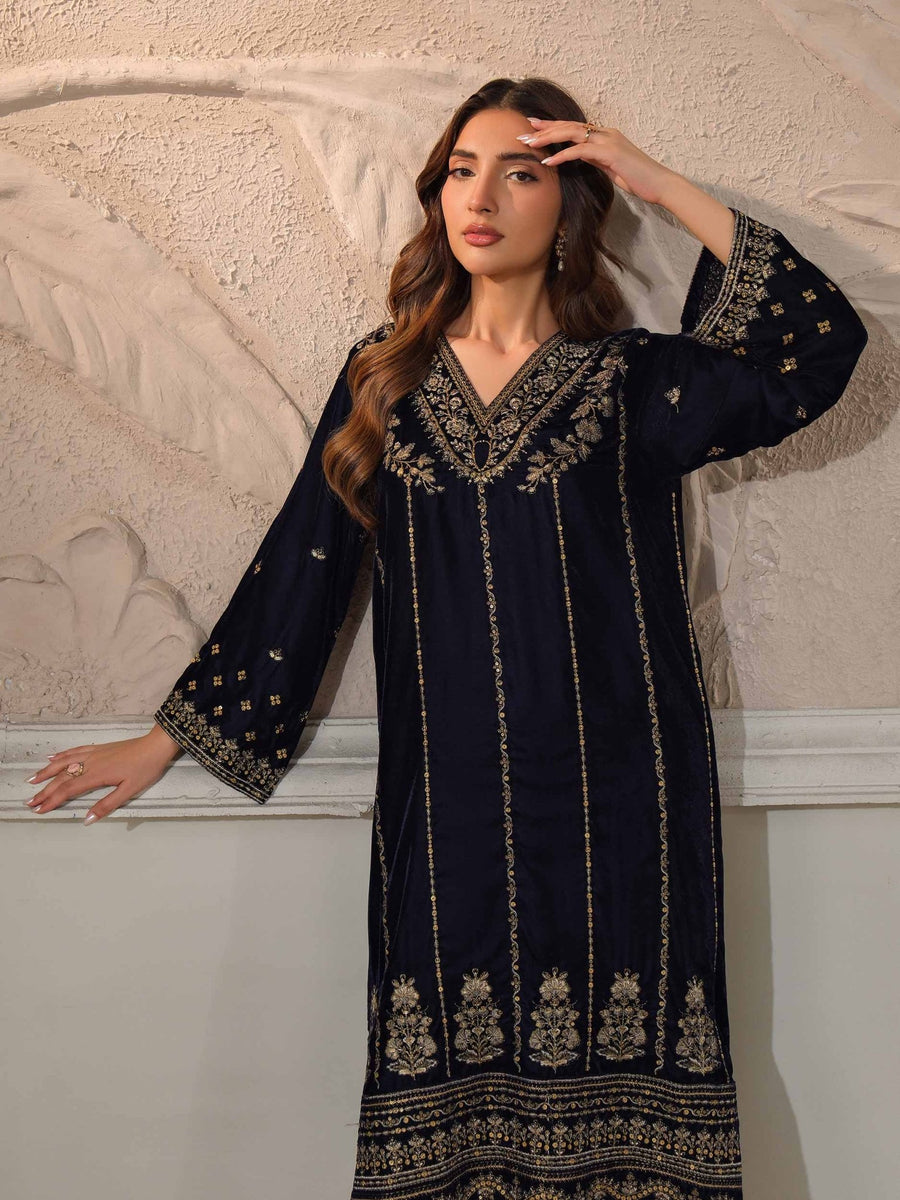 2 Piece Velvet Suit - Embroidered (Unstitched) - Pehnaawaa