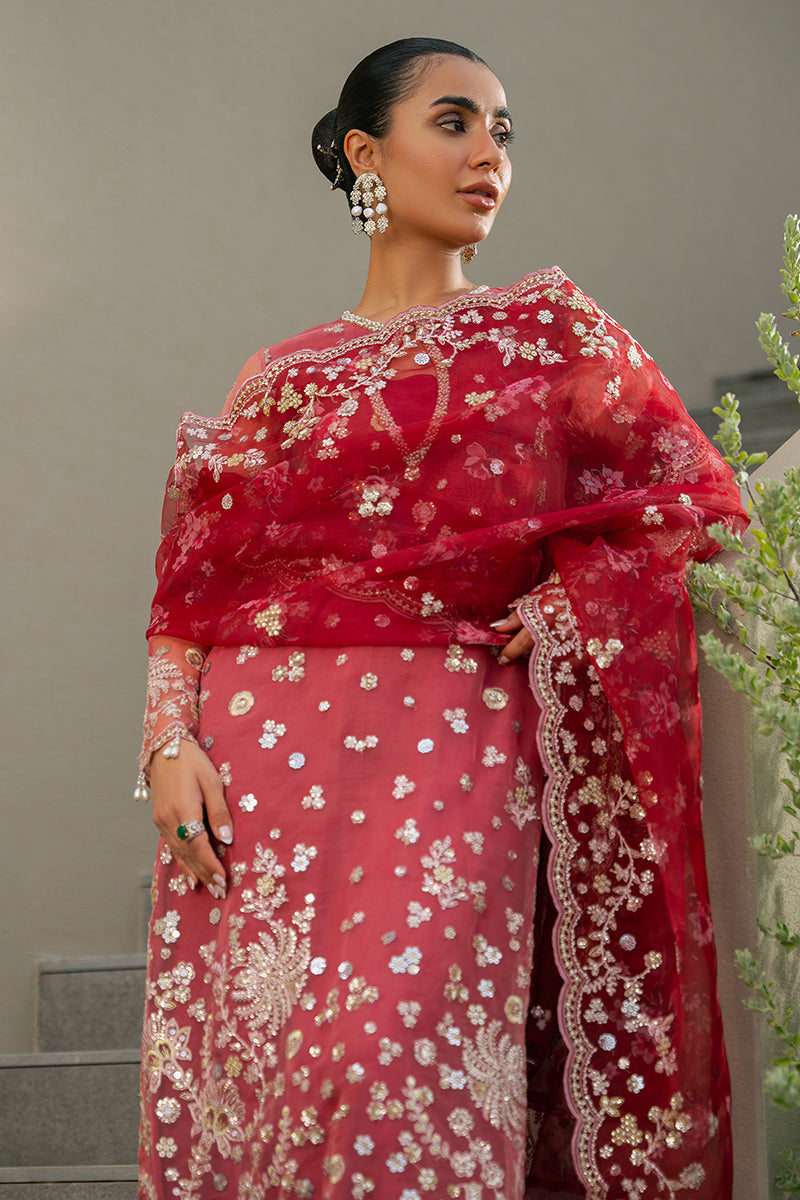 CRIMSON FIRE-3PC ORGANZA EMBROIDERED PRET - Pehnaawaa