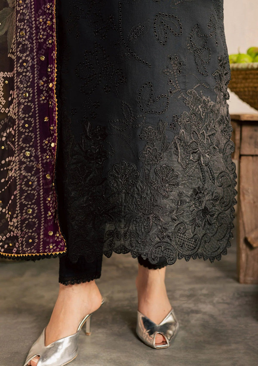 Black Embroidered Chikankari Lawn Suit with Mukesh Work Chiffon Dupatta - Pehnaawaa