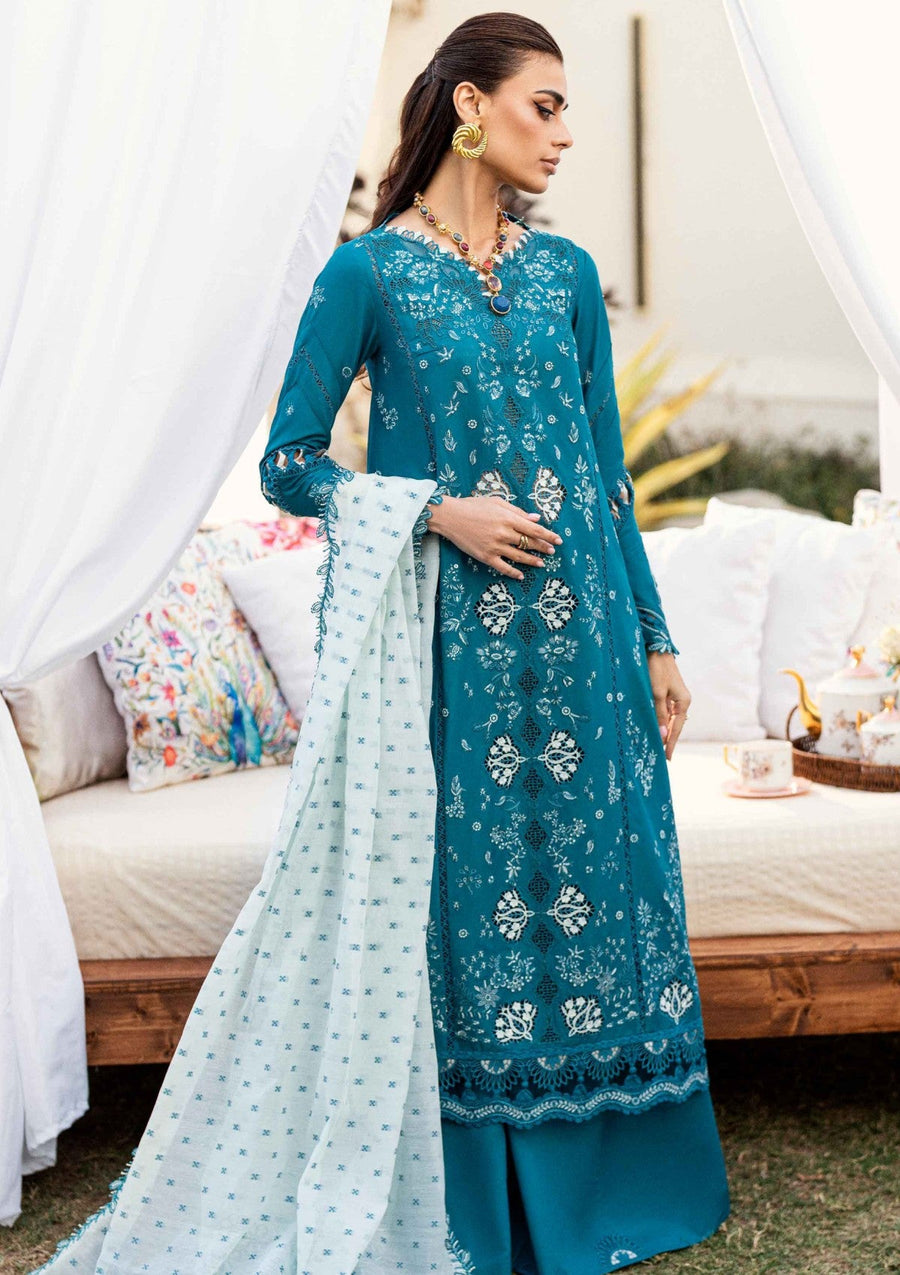 Alyana Teal Chikankari Lawn Suit with Jacquard Weaved Dupatta - Pehnaawaa