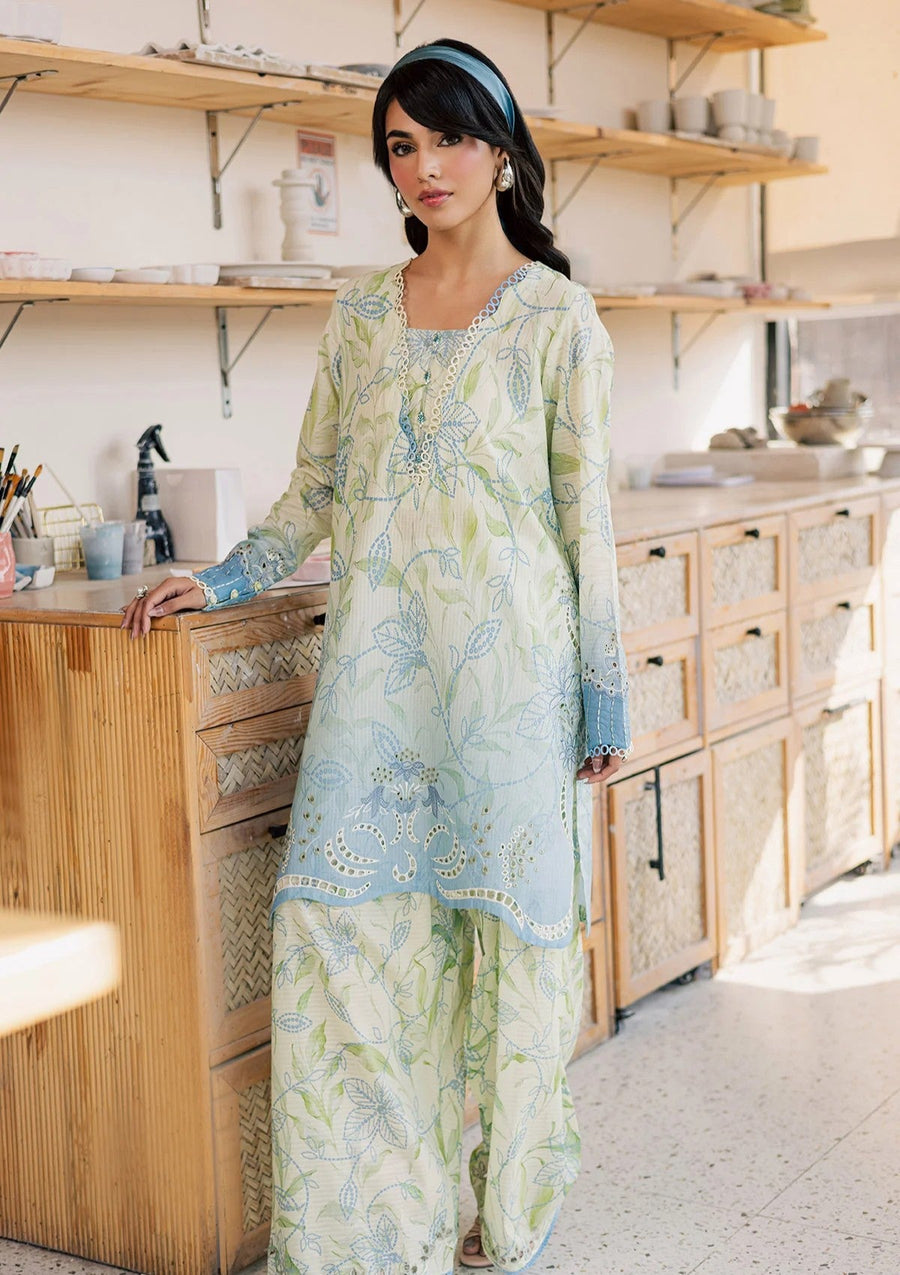 Sage Green Printed Chikankari Lawn Kurta Set - Pehnaawaa