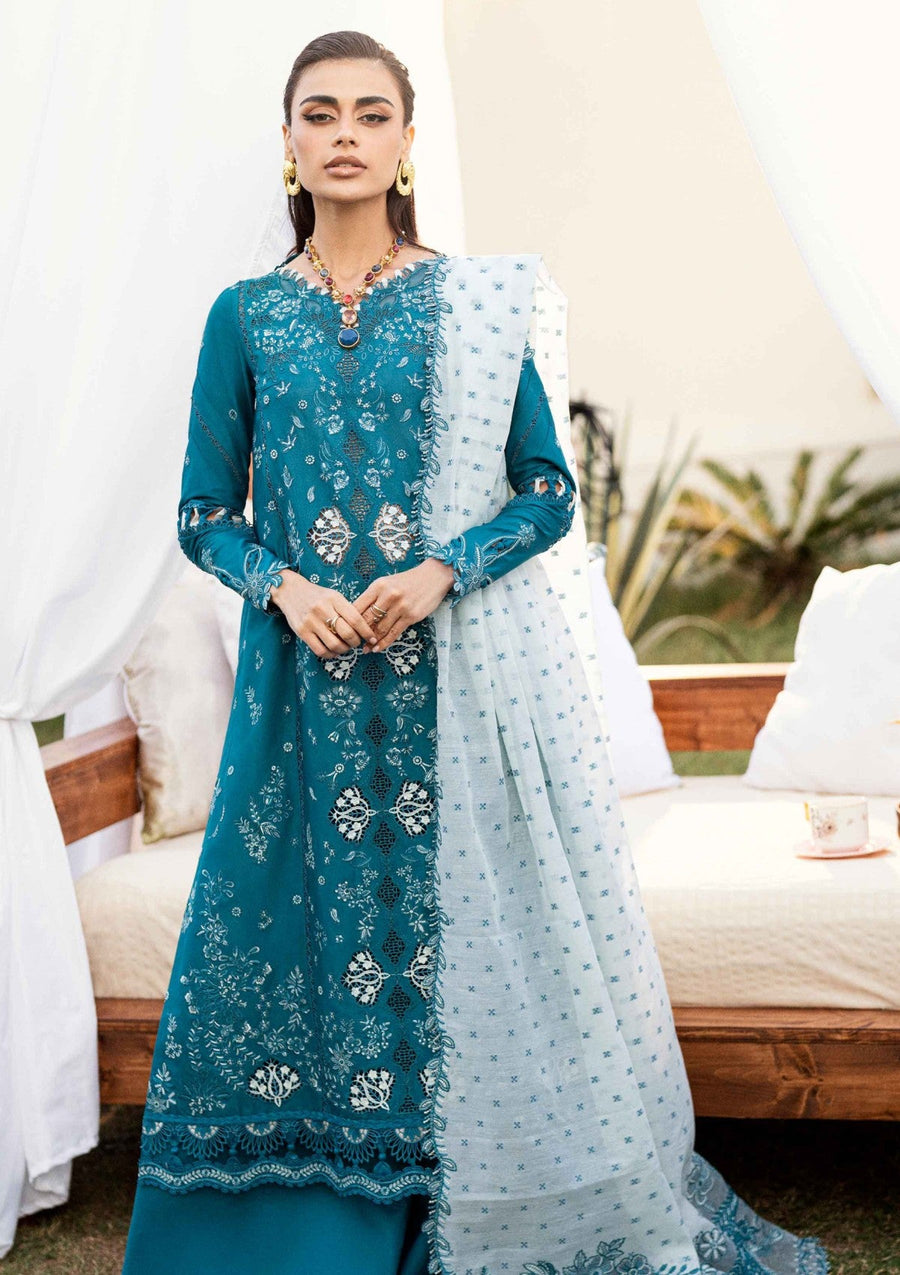 Alyana Teal Chikankari Lawn Suit with Jacquard Weaved Dupatta - Pehnaawaa