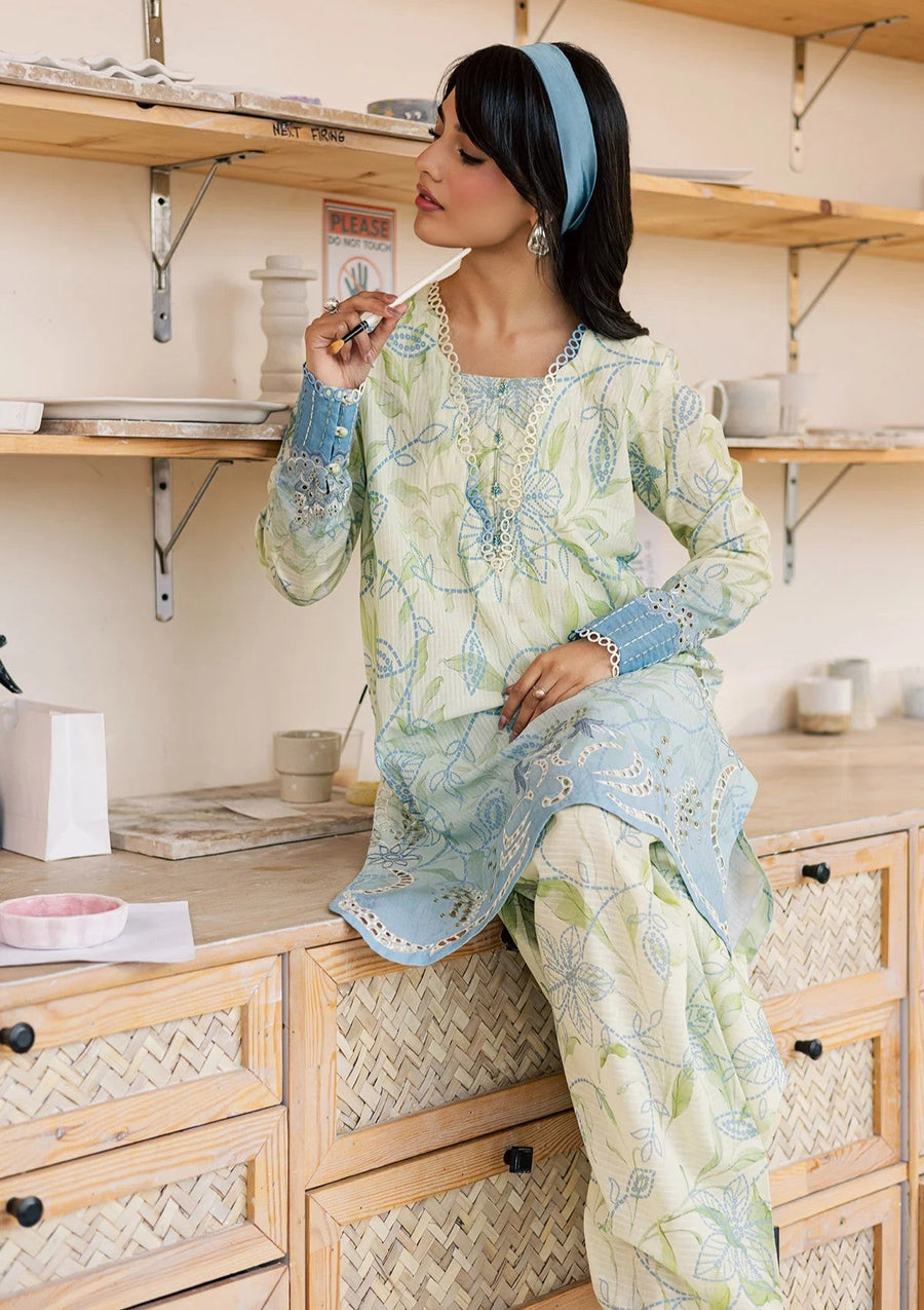 Sage Green Printed Chikankari Lawn Kurta Set - Pehnaawaa
