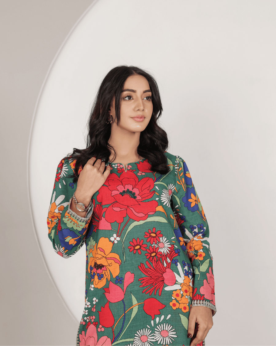 Green Glamour – Elegant Embroidered Suit for Women
