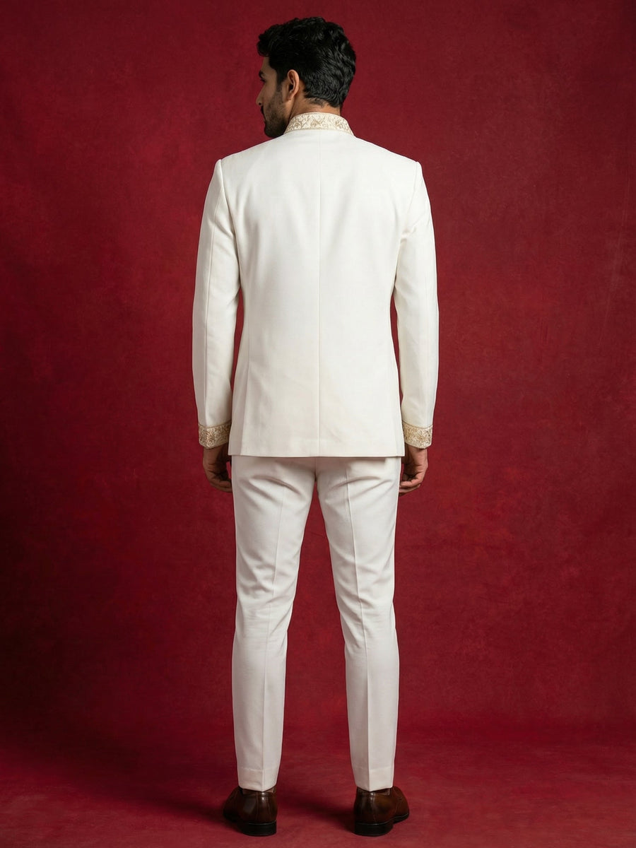 Japanese Embroidered Indo-Western Set ( 50JIND 156White S )