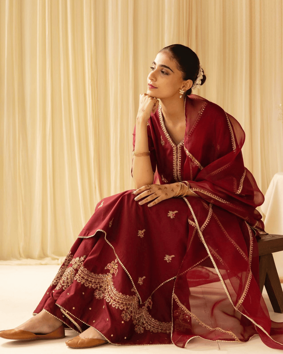 Red Maroon – Elegant Embroidered Suit for Women