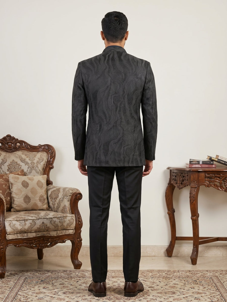 Men's Cotton Blend Embroidered Indo-Western Set ( 50JIND 218Black )