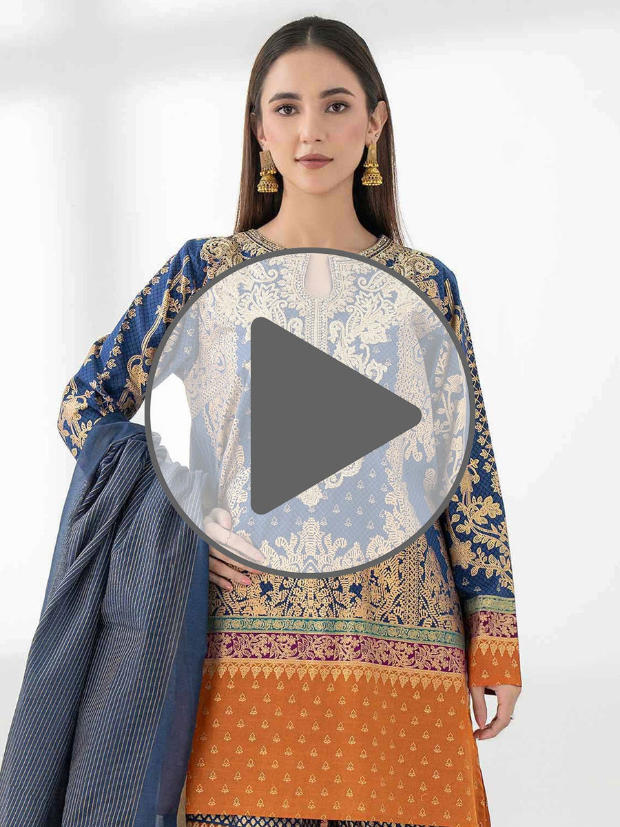 3 Piece Cambric Suit - Embroidered (Pret) - Pehnaawaa
