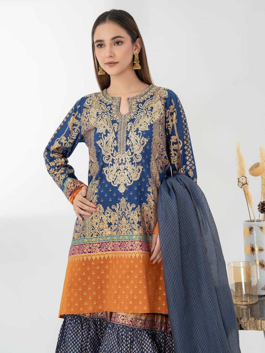 3 Piece Cambric Suit - Embroidered (Pret) - Pehnaawaa