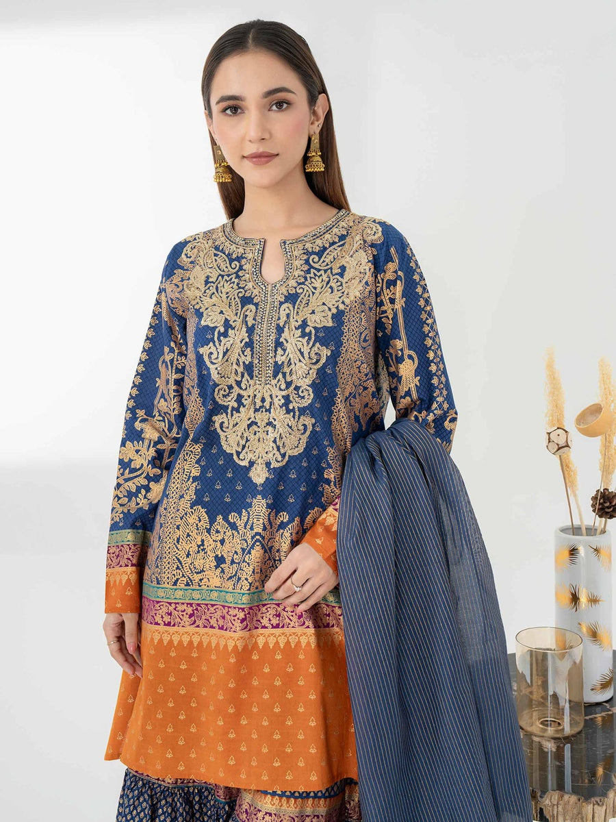 3 Piece Cambric Suit - Embroidered (Pret) - Pehnaawaa