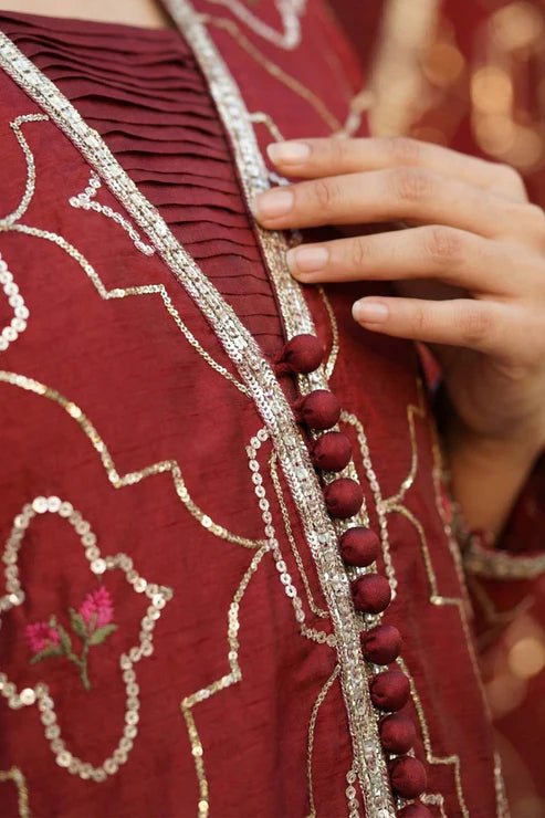 3 Piece - Embroidered Korean Silk Suit - Pehnaawaa