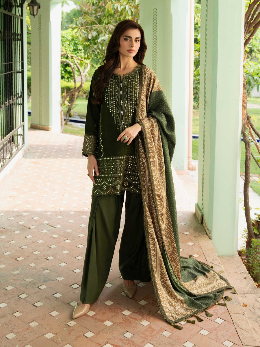 3 Piece Karandi Suit - Embroidered (Unstitched) - Pehnaawaa