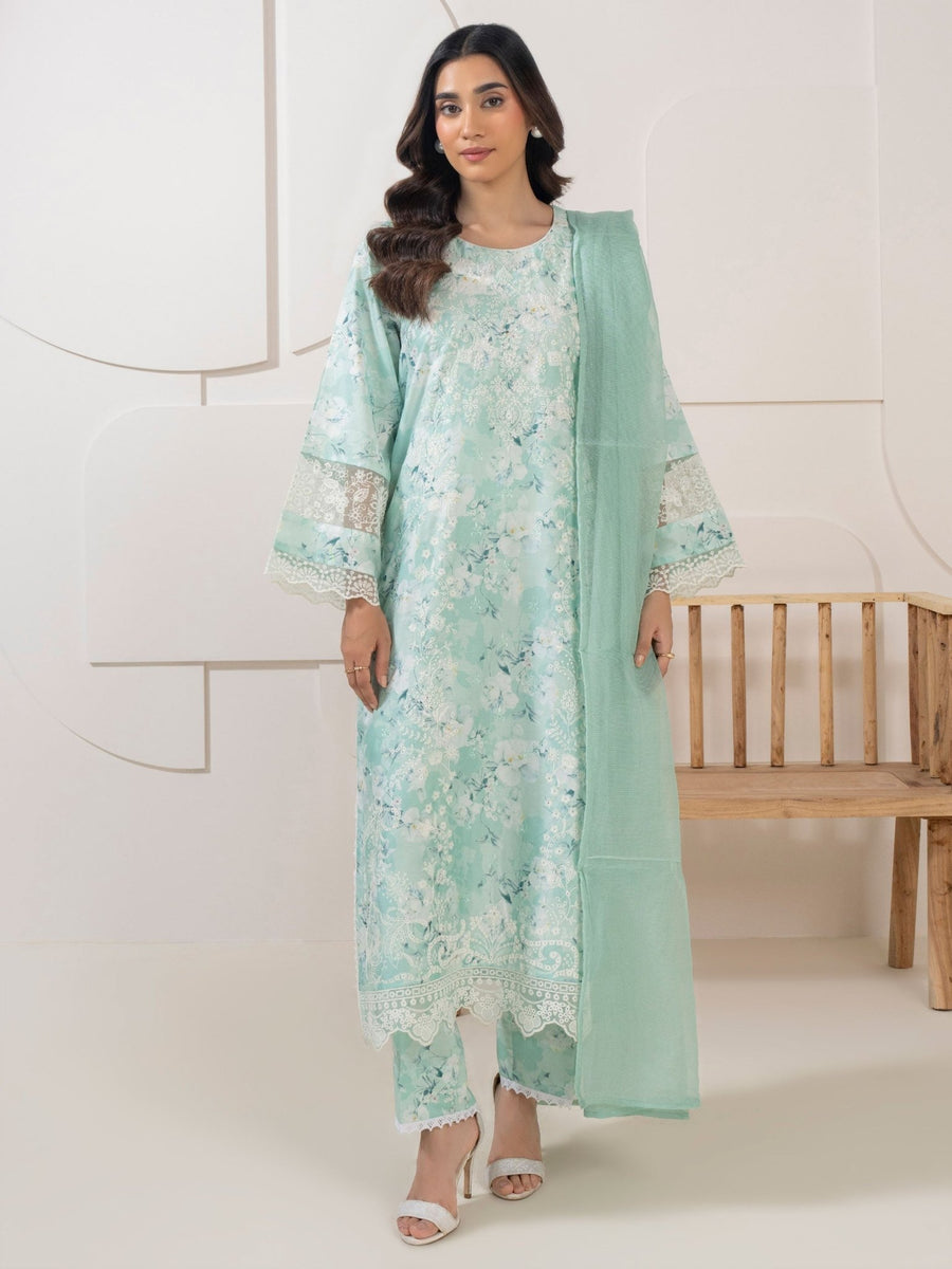 3 Piece Satin Suit - Embroidered (Pret) - Pehnaawaa