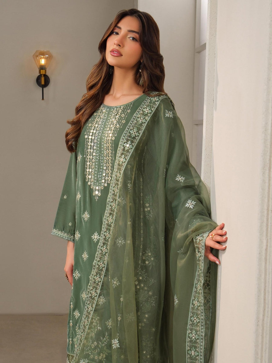 3 Piece Velvet Suit - Embroidered (Unstitched) - Pehnaawaa