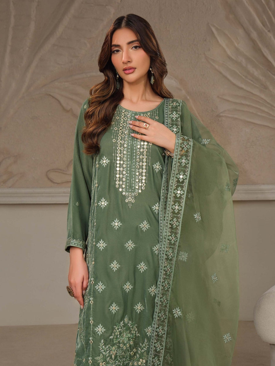 3 Piece Velvet Suit - Embroidered (Unstitched) - Pehnaawaa