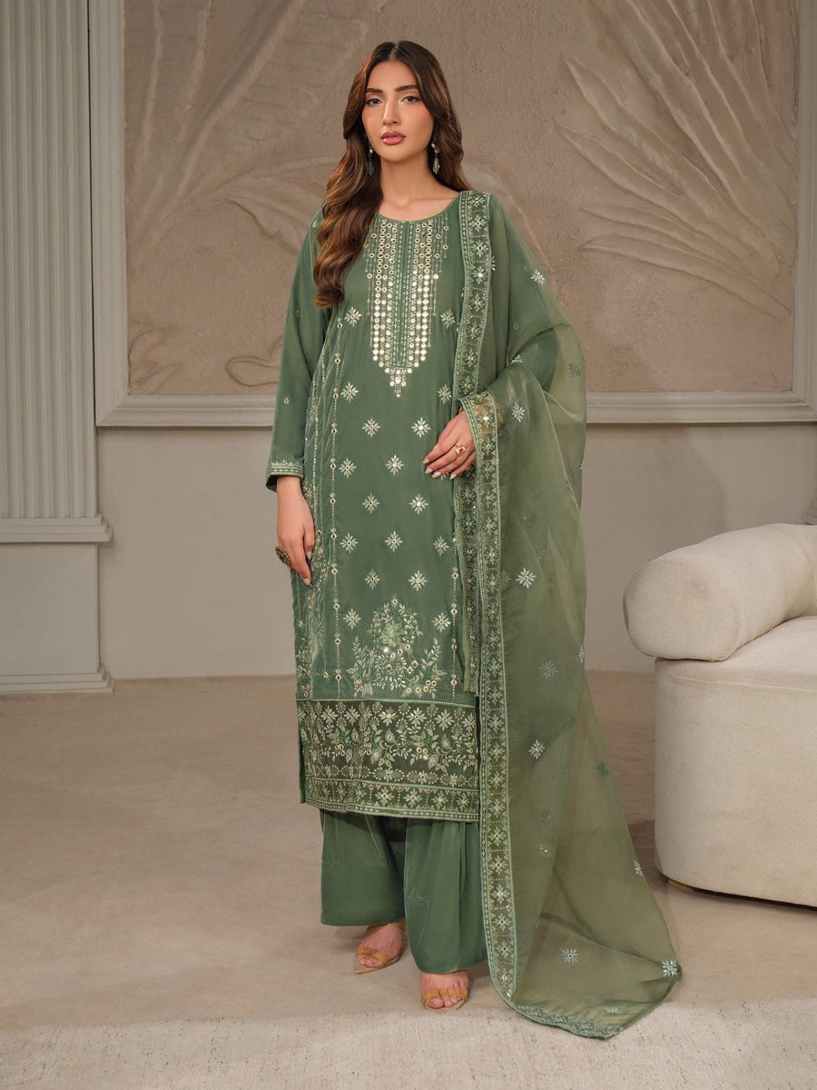 3 Piece Velvet Suit - Embroidered (Unstitched) - Pehnaawaa