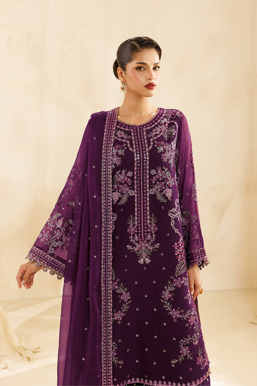 Cascade Embroidered Chiffon 3-Piece Formal Suit