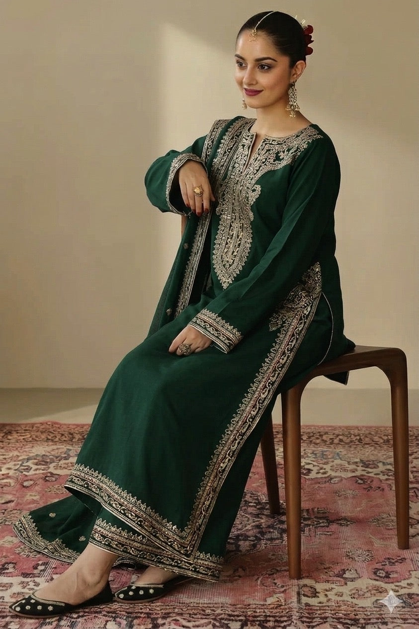 Green Majesty | 3 piece Embroidered Luxury Pret For Women