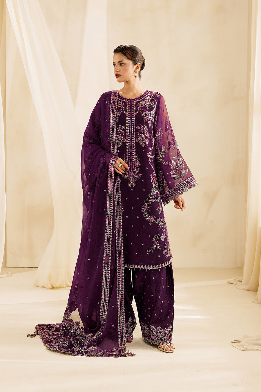 Cascade Embroidered Chiffon 3-Piece Formal Suit