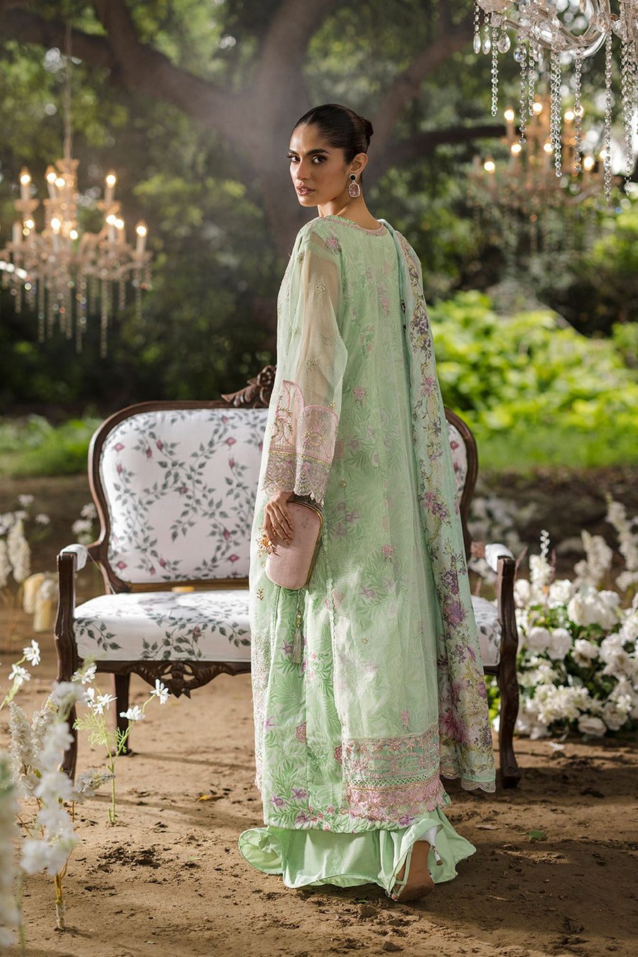 Mint Green Embroidered Organza 3 Piece Pakistani Suit with Silk Dupatta