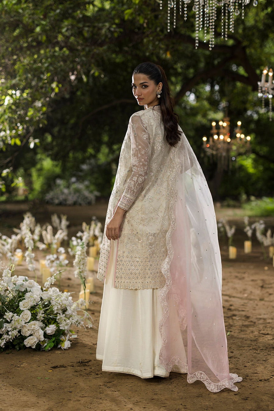 Ethereal Off-White Embroidered Organza 3-Piece Suit with Ombré Dupatta