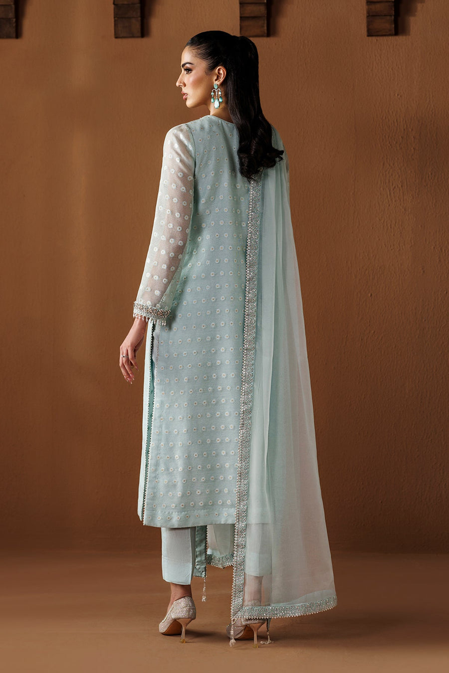 Zari Embroidered Cotton Net 3-Piece Formal Suit