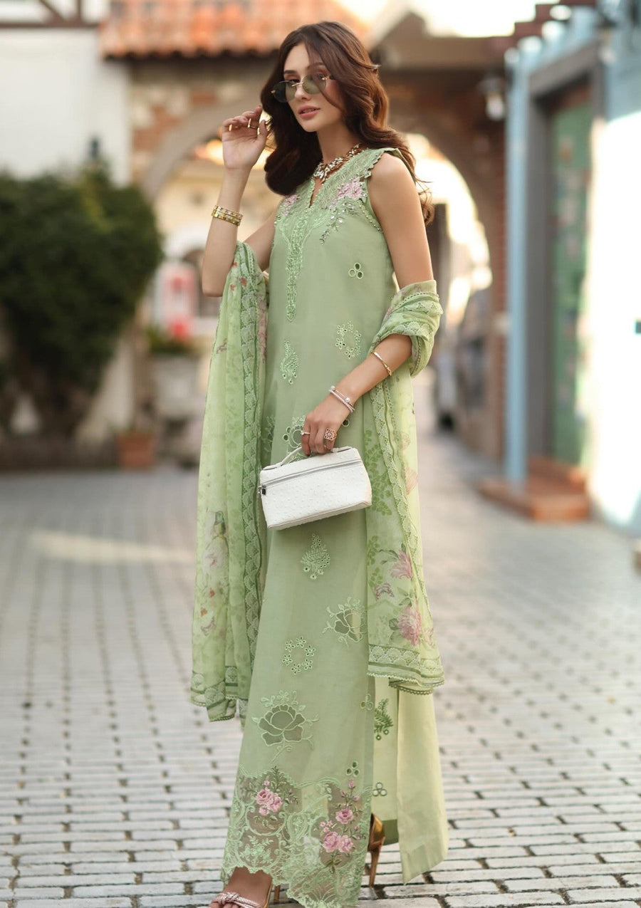 Mint Green Luxe Chikankari Lawn Suit with Printed Chiffon Dupatta - Pehnaawaa