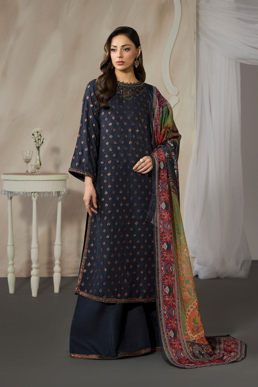 Embroidered Raw Silk Sharara Suit