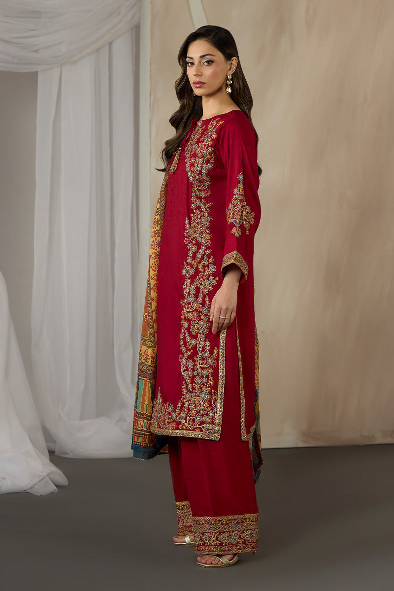 Embroidered Raw Silk Farshi Shalwar Suit