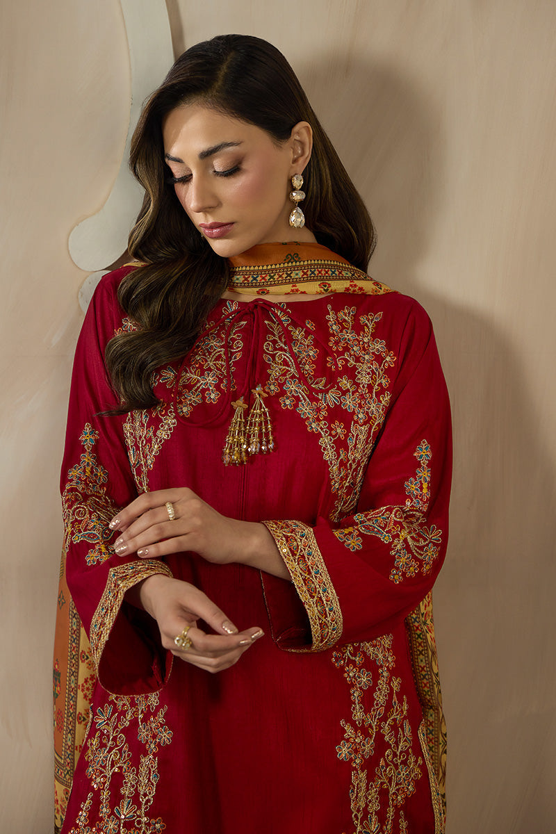 Embroidered Raw Silk Farshi Shalwar Suit