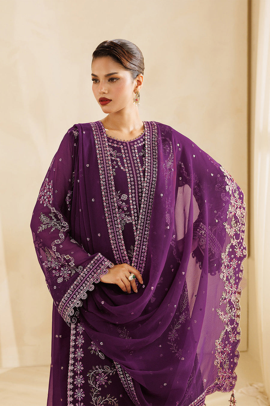 Cascade Embroidered Chiffon 3-Piece Formal Suit